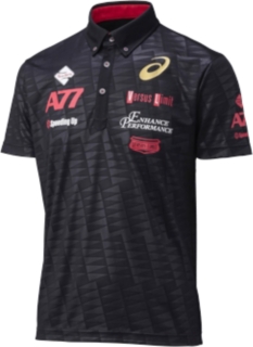 【ASICS/アシックス】 A77 ボタンダウンシャツ ブラックxトラックレッド ユニセックス アシックス